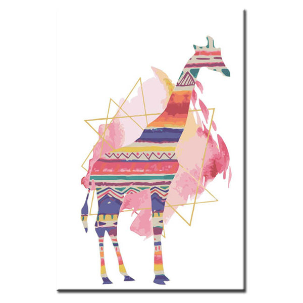Malen nach Zahlen Kunst Tier Giraffe mit bunten waagerechten Streifen