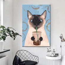 Laden Sie das Bild in den Galerie-Viewer, Malen nach Zahlen Kunst Tier Katze trinkt aus Strohhalm