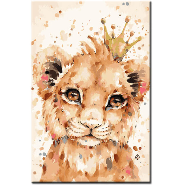 Malen nach Zahlen Kunst Tier kleiner Löwe mit Krone auf dem Kopf