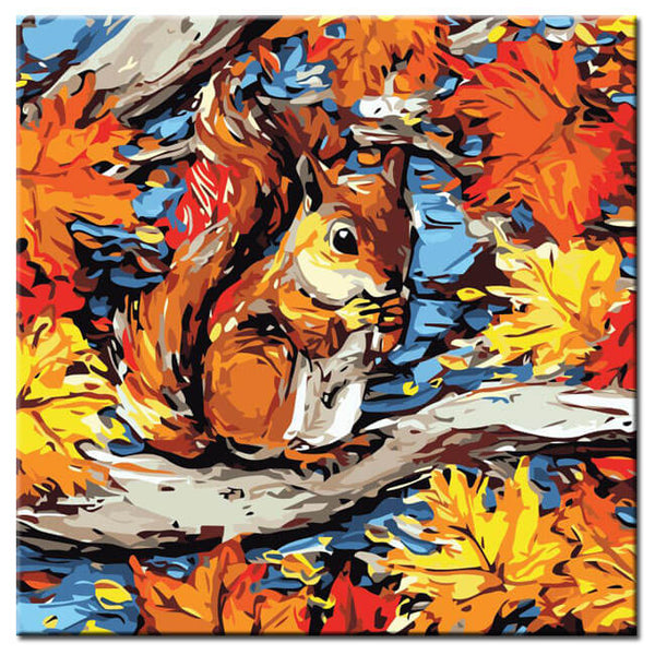 Malen nach Zahlen Tier Eichhörnchen auf Herbstbaum