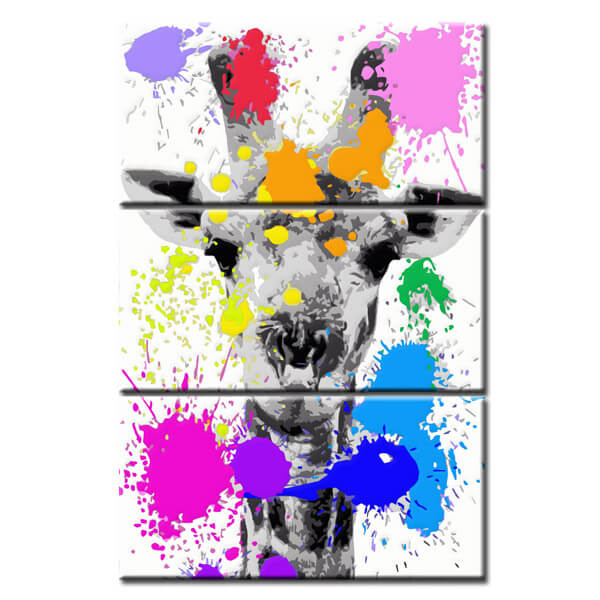 Malen nach Zahlen Kunst Tier Griraffe mit bunten Farbklecksen 3-teilig