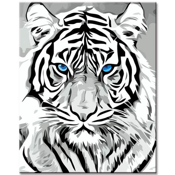 Malen nach Zahlen Tiger schwarz-weiss mit blauen Augen