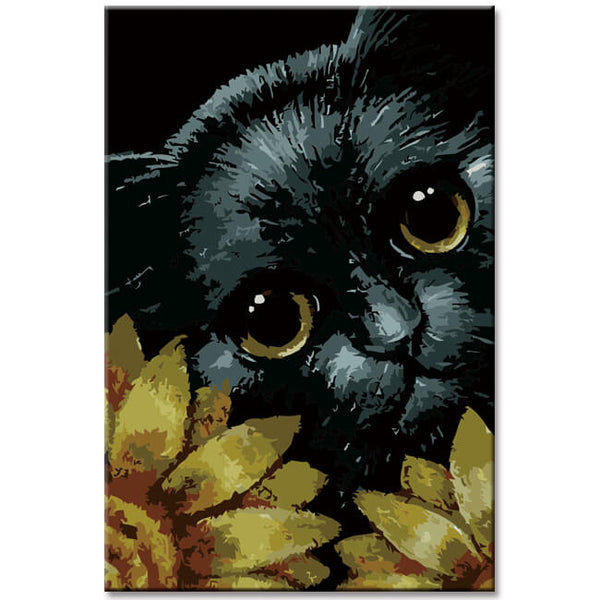 Malen nach Zahlen Schwarze Katze Kunst im Portrait Sonnenblumen