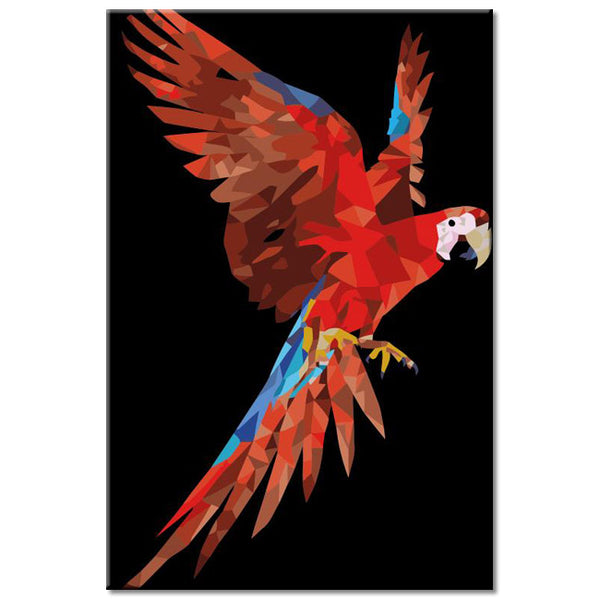 Malen nach Zahlen Fliegender roter Papagei Polygon
