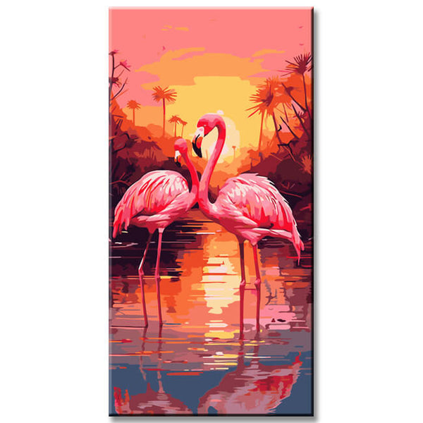 Flamingos Sonnenuntergang Malen nach Zahlen