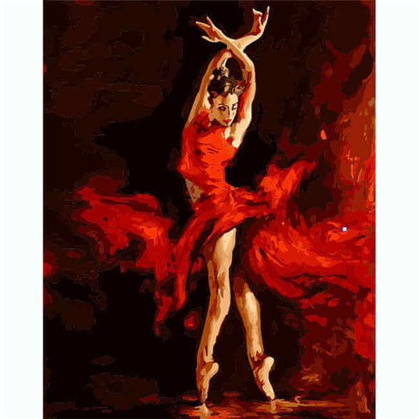 Malen nach zahlen bilder tanzerin im roten kleid