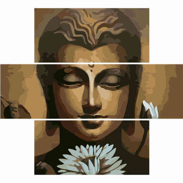Malen nach Zahlen Buddha Frau Weisse Blume - 3-teilig (Triptychon)