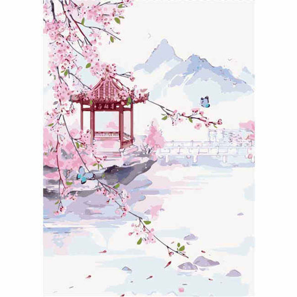 Malen nach Zahlen China Kirschblüte Landschaft