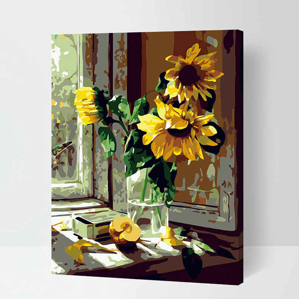 Malen nach Zahlen für Erwachsene Vase mit Sonnenblumen