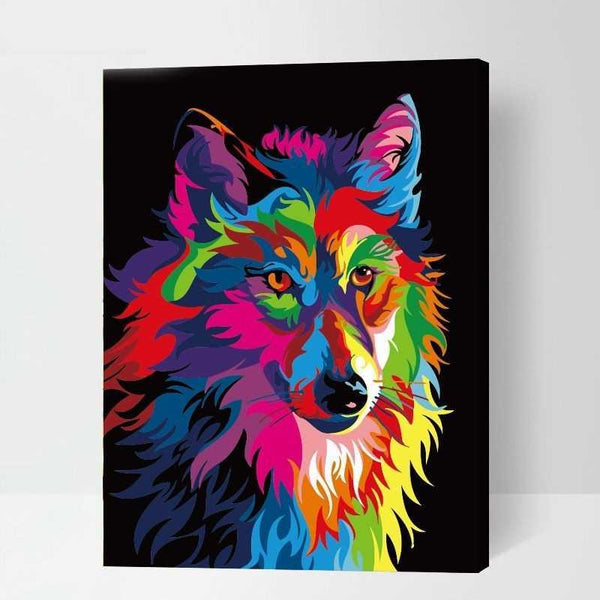 Malen nach zahlen bilder wolf in regenbogen farben