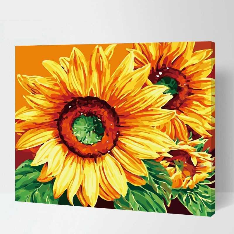 Malen Nach Zahlen Sonnenblume 30x40cm - Komplettset Mit Rahmen & Staffelei