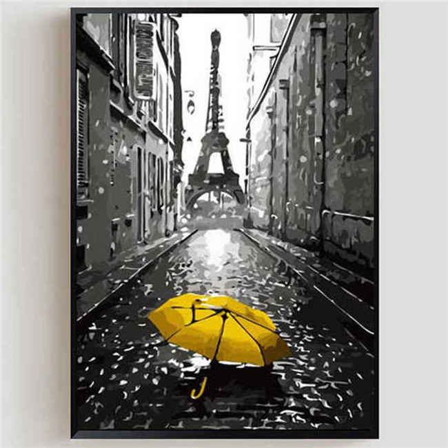 Leinwanddruck Paris Eiffelturm Regenschirm – 46x31 Cm, Violette Wandkunst, Fertig Zum Aufhängen