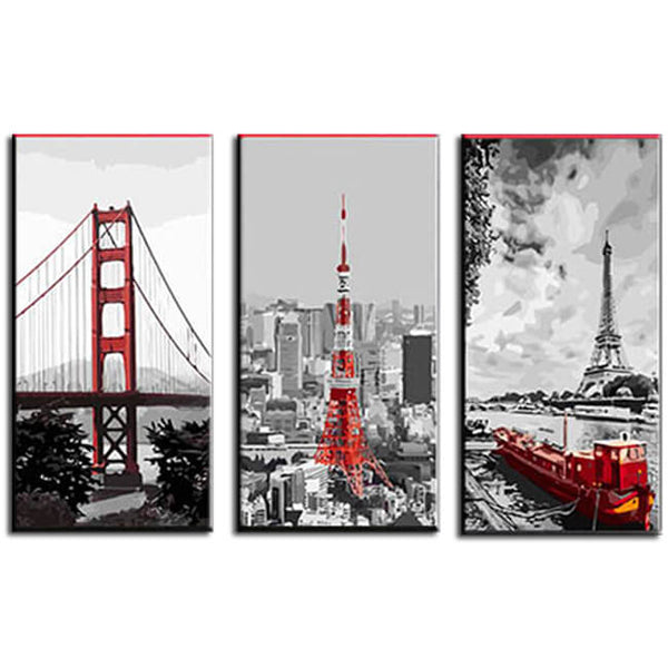 Malen nach Zahlen Funkturm rot weiss-Schiffsanleger Paris San Francisco Brücke