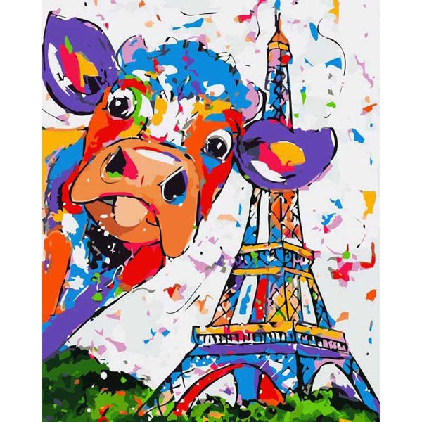 Malen nach Zahlen Kuh in Paris Regenbogen bunt