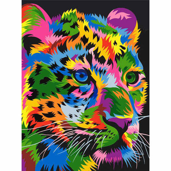 Malen nach Zahlen junger Leopard in Regenbogenfarben Tierkunst