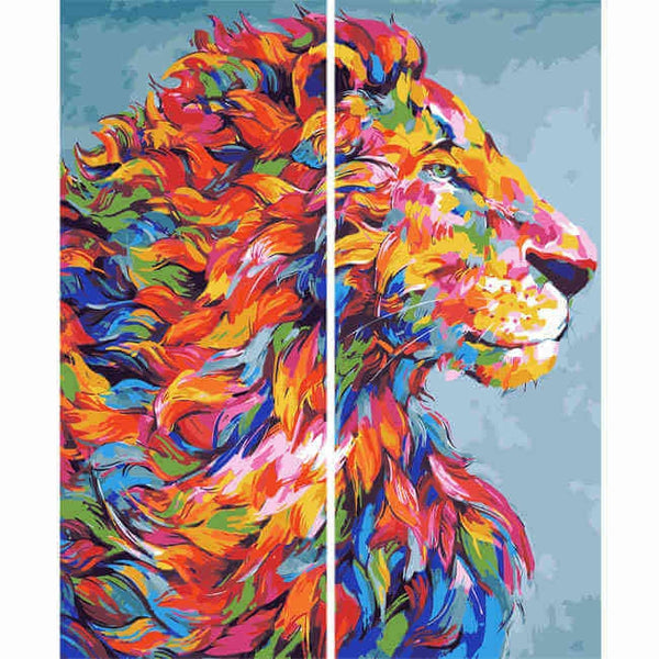 Malen nach Zahlen Löwe Tiere Moderne Tierkunst Malerei - 2-teilig (Triptychon)