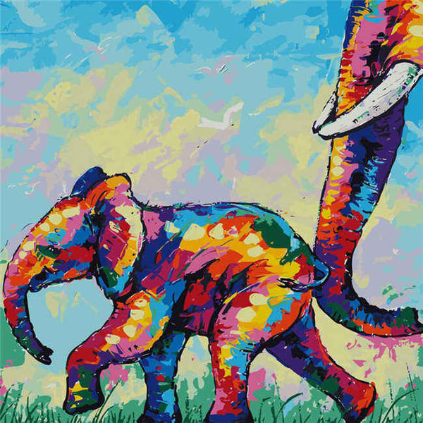 Malen nach Zahlen Kleiner Elefant mit Mutter Moderne Tierkunst