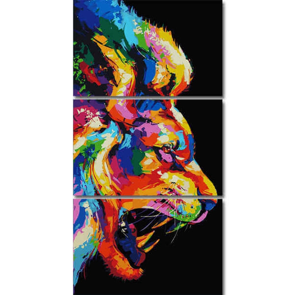 Malen nach Zahlen Brüllender Löwe Moderne Tierkunst - 3-teilig (Triptychon)