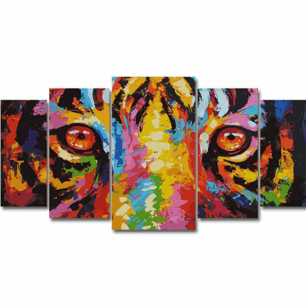 Malen nach Zahlen Tiger Augen Moderne Tierkunst - 5-teilig (Triptychon)